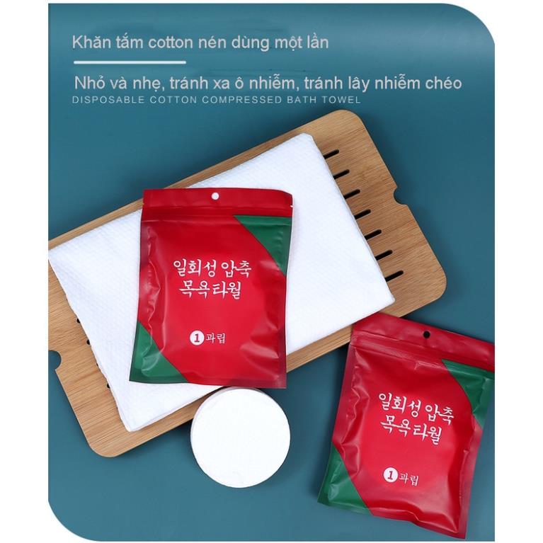 (túi đỏ)Khăn tắm nén du lịch hàn quốc 140*70cm