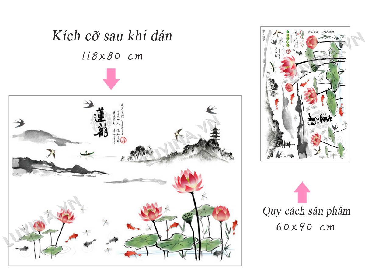 [HCM]DECAL DÁN TƯỜNG SEN HỒNG PHONG THỦY