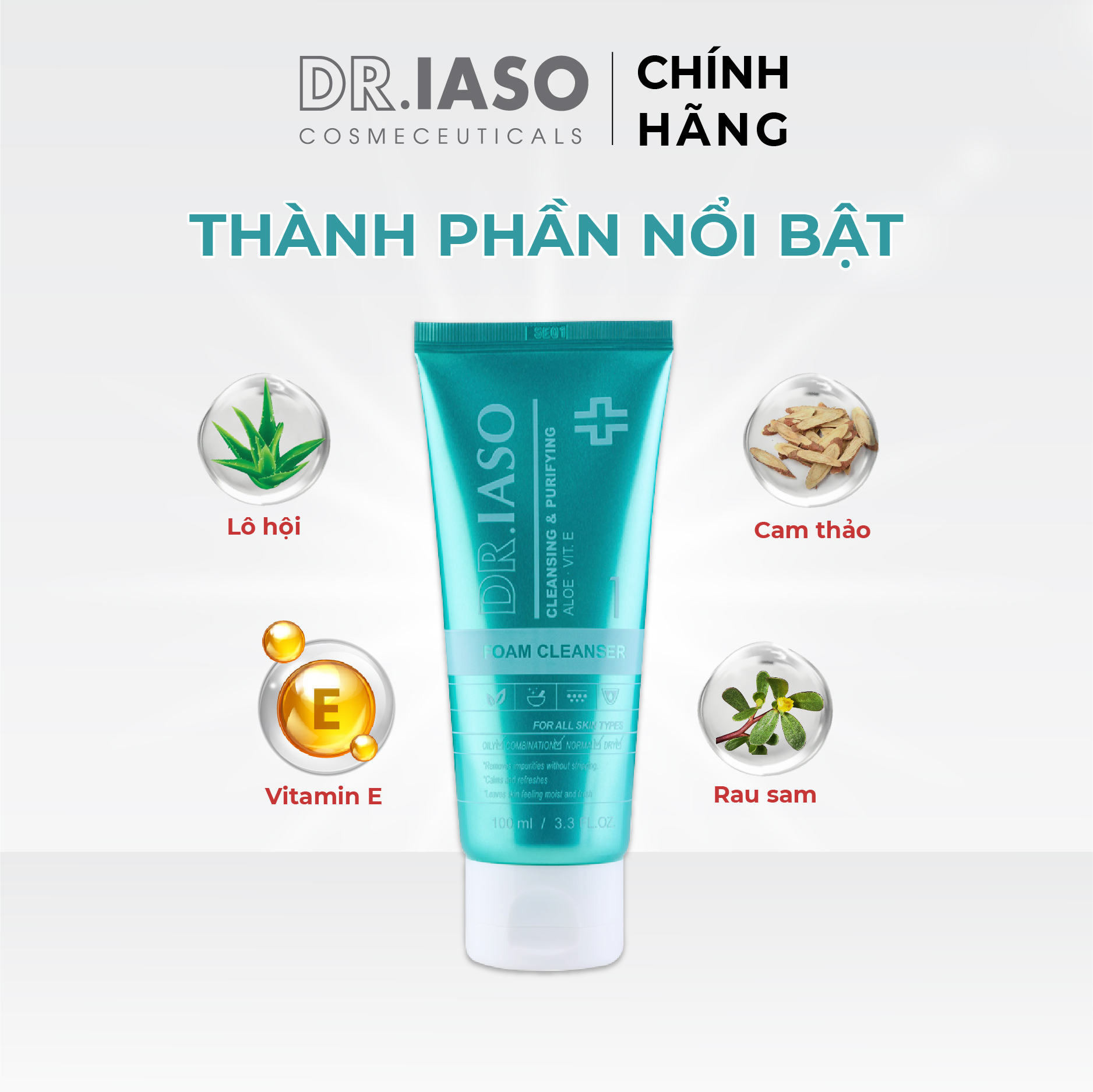 D32 Sữa rửa mặt tạo bọt - Foam Cleanser 100ml - Dr IASO