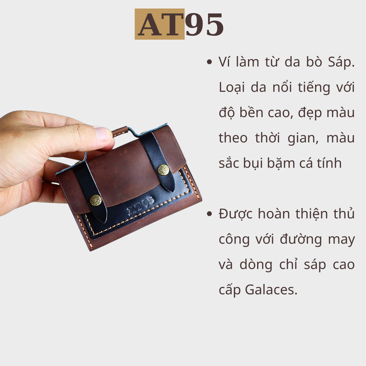 Ví cặp mini da bò thật hàng thủ công