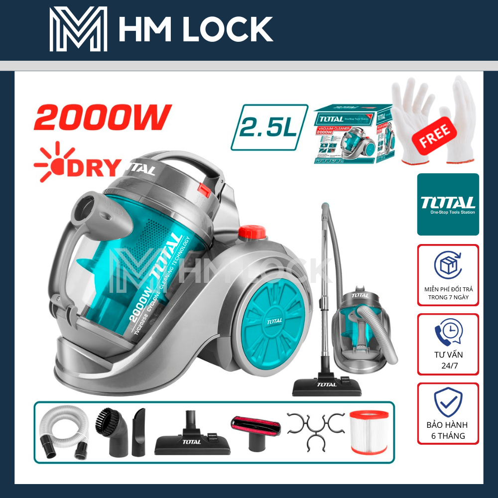 Máy hút bụi cầm tay 2.5l total - motor dây đồng - hàng chính hãng - tvc20258 - hm lock