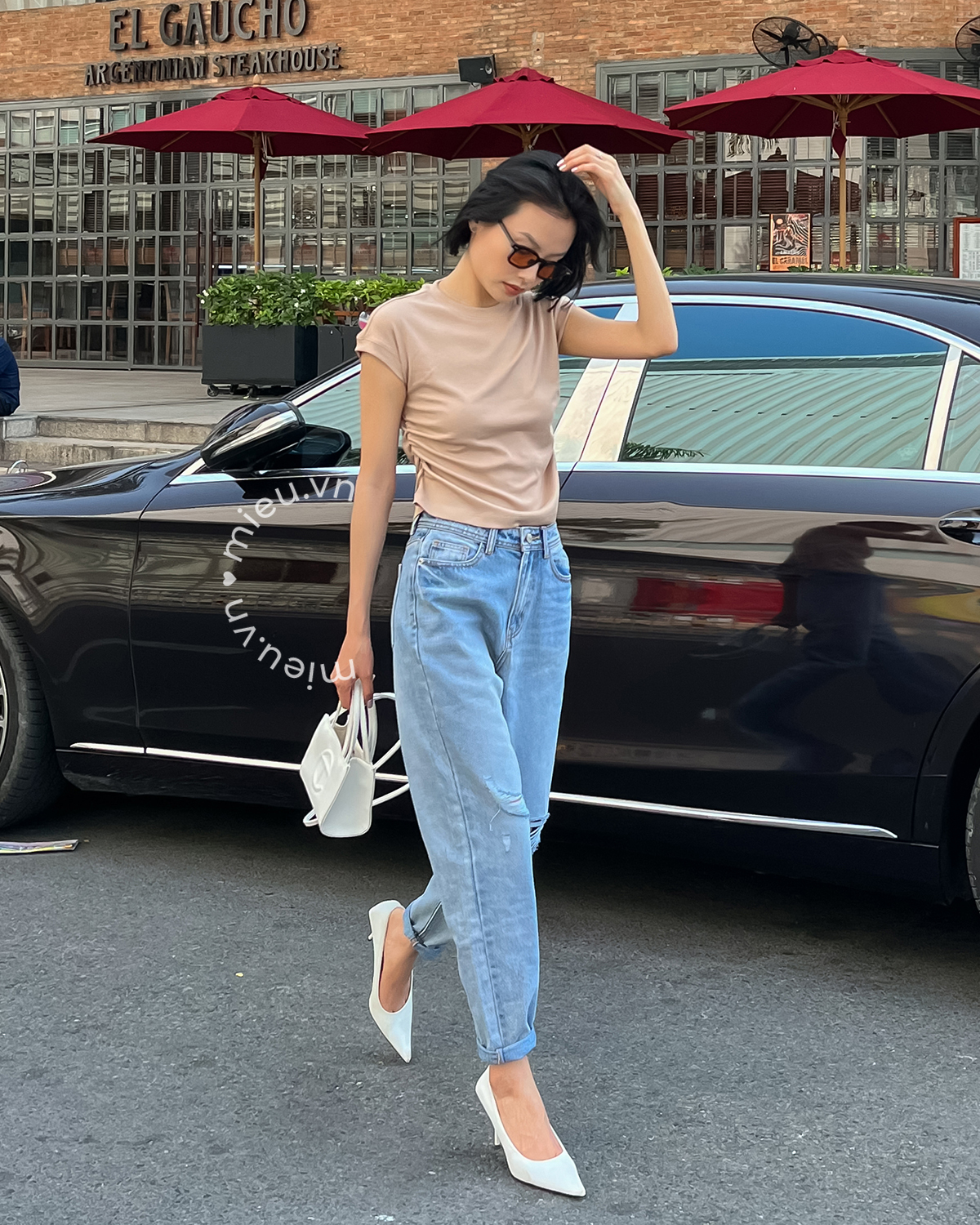 Áo thun nữ kiểu basic nhún hai bên eo MIEU - KJ04