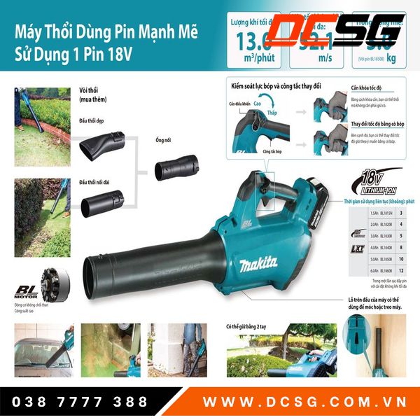 Máy thổi dùng pin 18V/BL Makita DUB184Z(Thân Máy Chưa Pin Sạc)