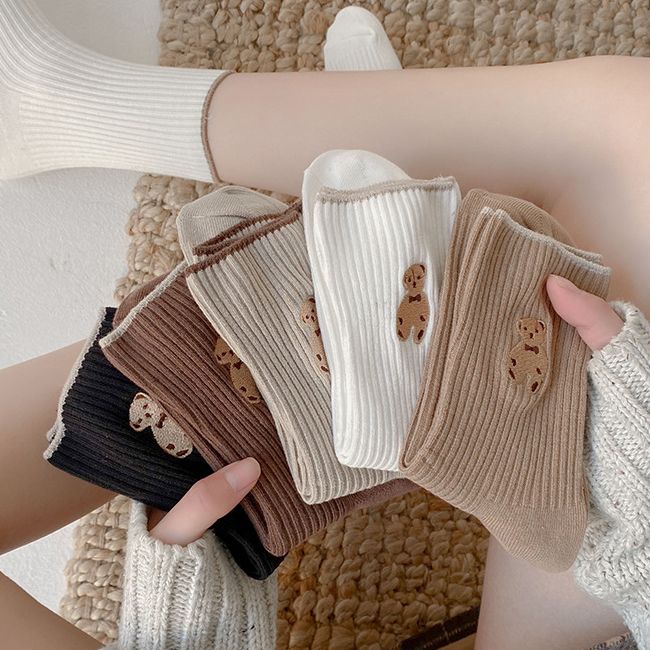 ⋚sét 10 đôi tất nữ cổ cao hình gấu phong cách vintage - vớ nữ cổ cao học sinh thời trang hàn quốc chất len tăm dày dặn