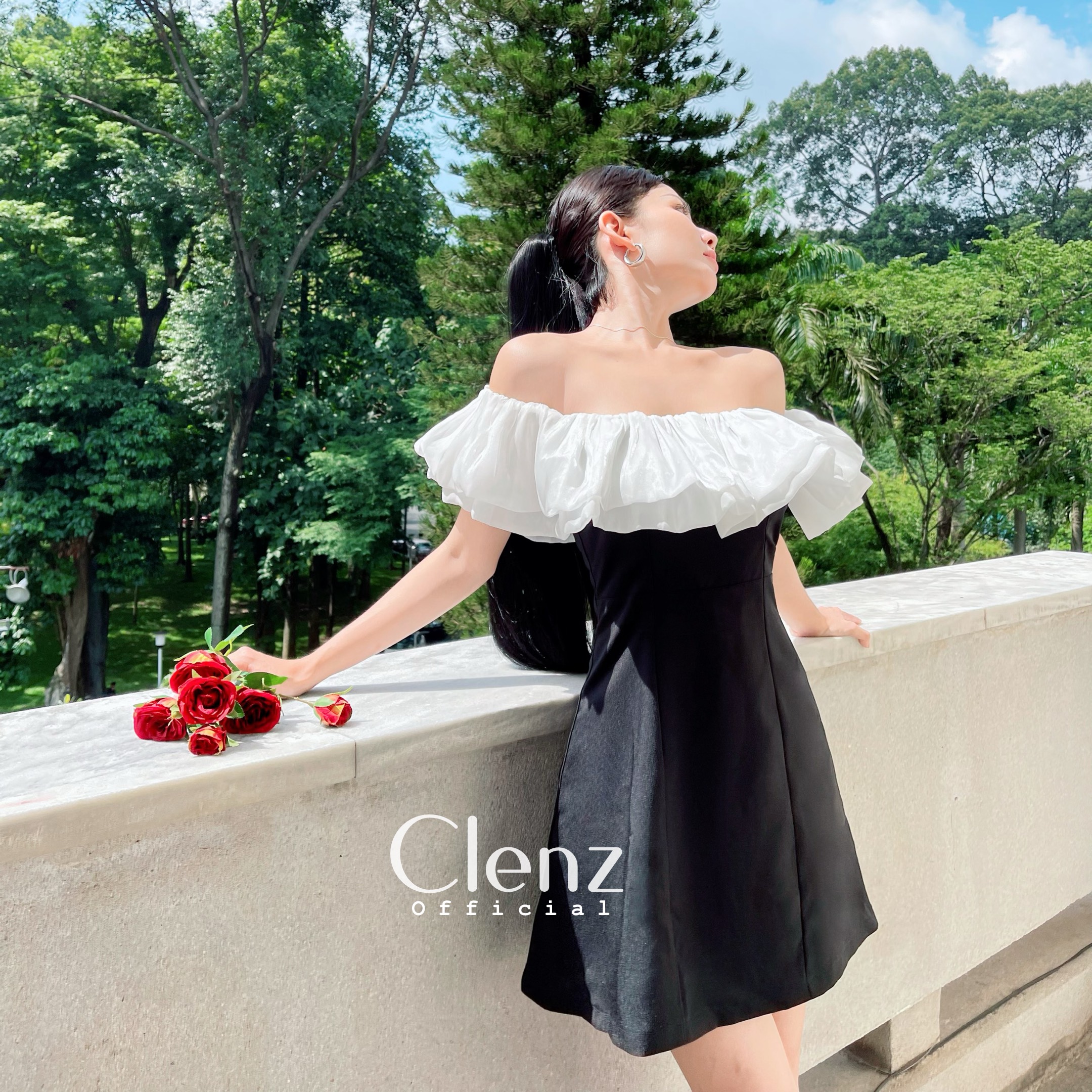 [ Clenz - Váy thiết kế cao cấp ] Đầm đen trễ vai dự tiệc sang chảnh D12