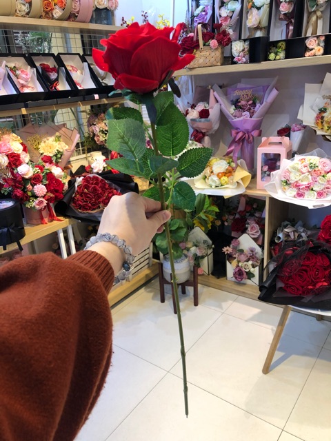 Cành hoa hồng nhung 1 bông cao cấp (50cm)