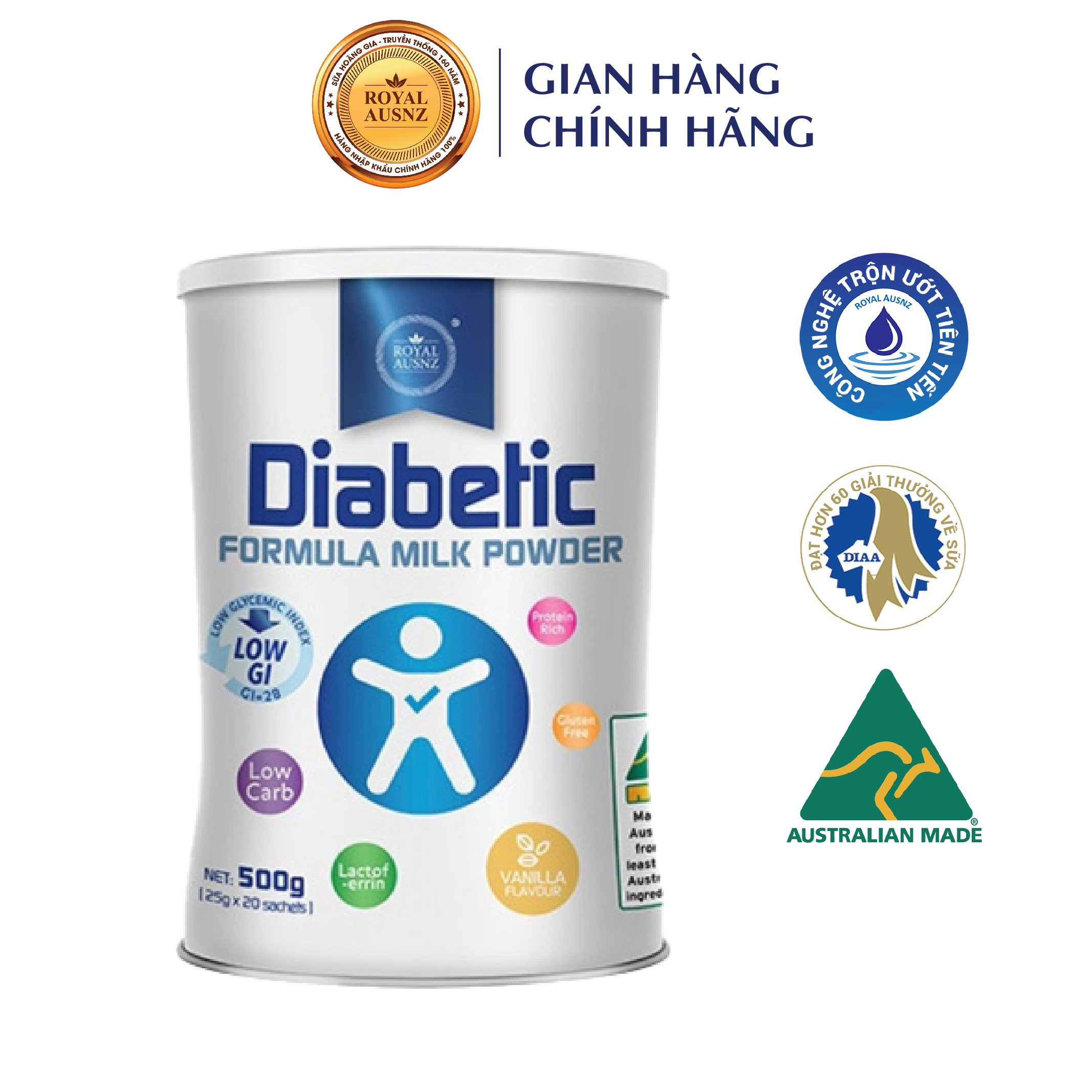 [DATE T11.2024] Sữa Bột Hoàng Gia Úc ROYAL AUSNZ Diabetic Formula Hỗ Trợ Hạ Đường Máu Dành Cho Người Tiểu Đường