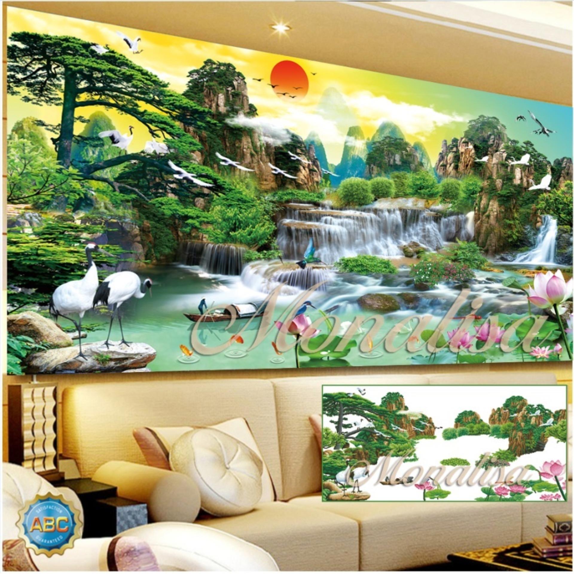 Tranh đính đá sơn thủy hữu tình y8144 kích thước 120x60cm
