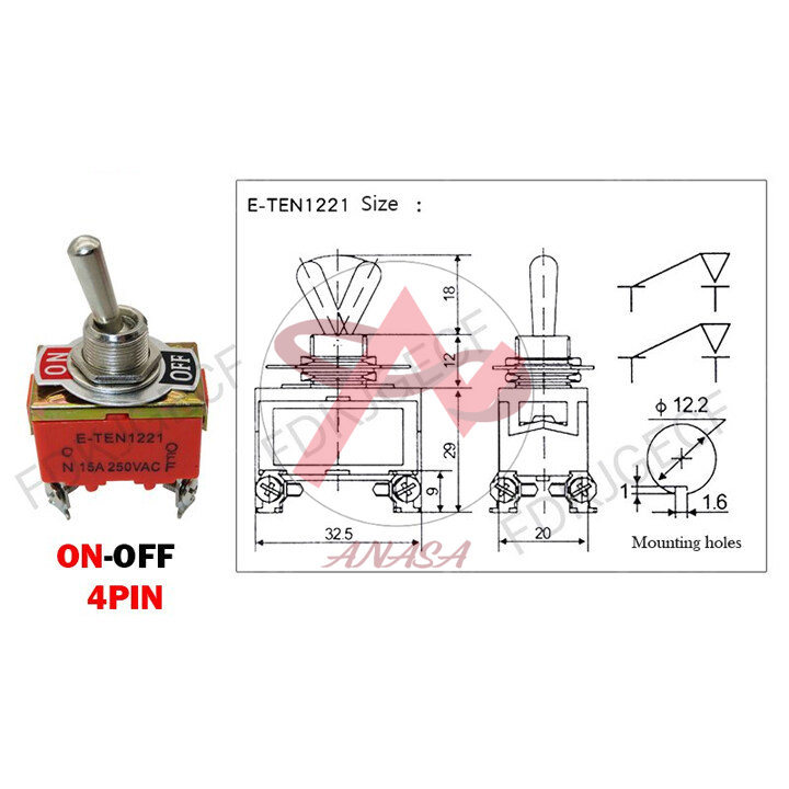 Công Tắc Gạt Đôi E-TEN 1221 15A/250V 2 Chế Độ ON-OFF 4P
