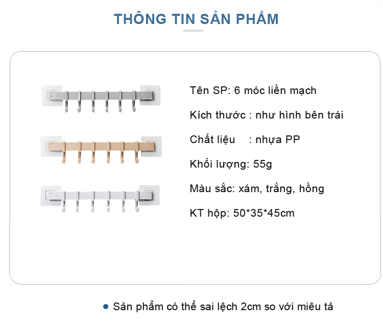 Thanh treo đồ 6 móc  dán tường siêu chắc