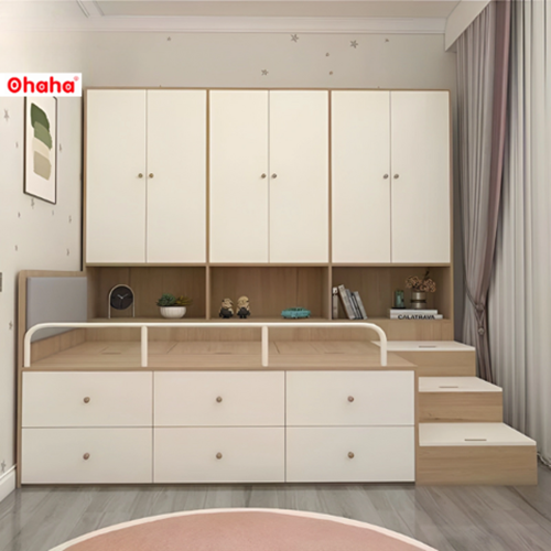 Ohaha premium wooden bed multi-function storage cabinet shelf-001