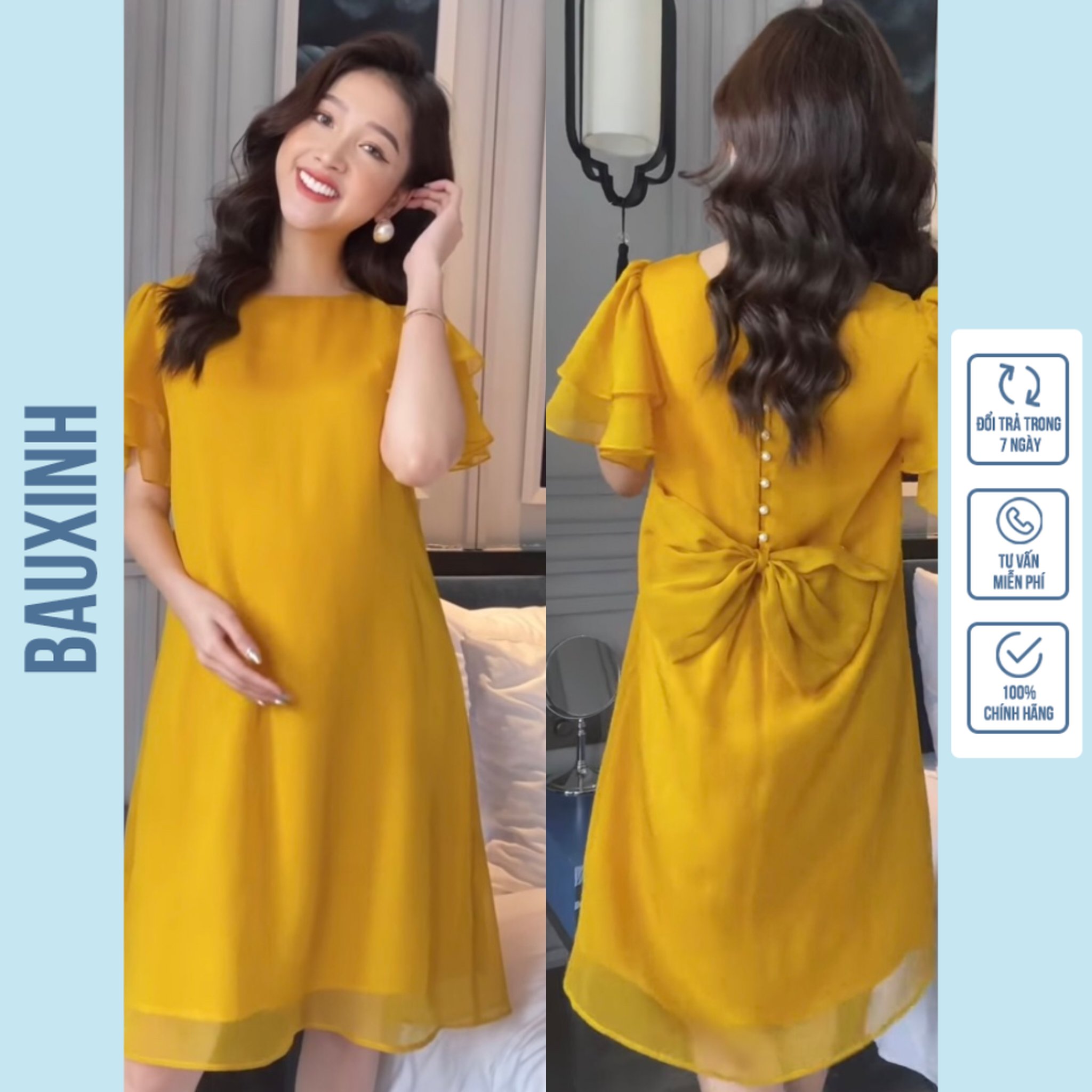Váy bầu đẹp thiết kế eo chun - Đầm thiết kế cao cấp sau sinh