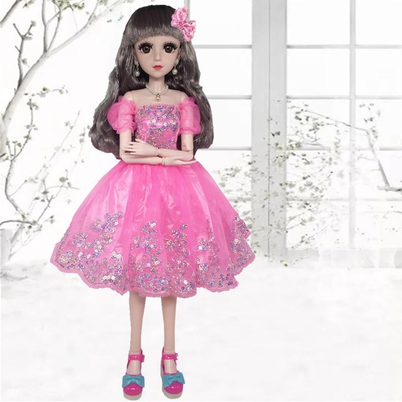 Búp Bê BJD Cao 60cm 18 Khớp Váy Hồng Kim Sa Lấp Lánh - Không Nhạc
