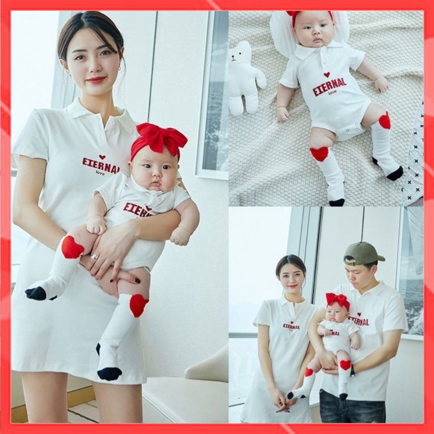 Áo gia đình cổ trụ Familylove - Đồng phục gia đình polo họa tiết chữ ETERNAL chất Da Cá cao cấp siêu mềm mịn