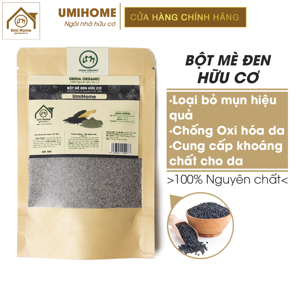 Bột mè đen đắp mặt nạ hữu cơ umihome nguyên chất túi zip 40g