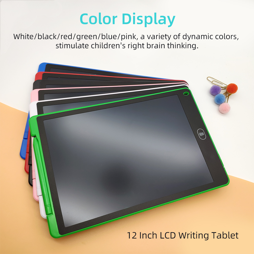 12 Inch LCD Writing Tablet Electronic Digital Drawing Board Erasable Writing Pad Color Screen One-Click Erase with Lock Button Gift for Children Adults Home Office School