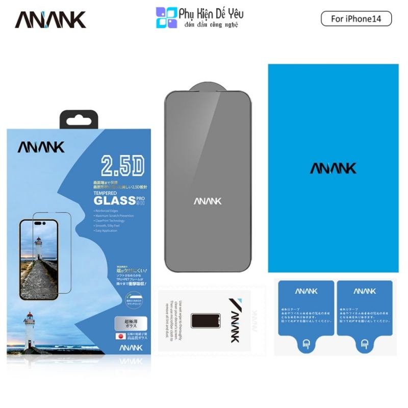 Dán cường lực ANANK 2.5D cho lPhone 14/ 14 Plus/ 14 Pro/ 14 Pro Max [Phân phối chính hãng]