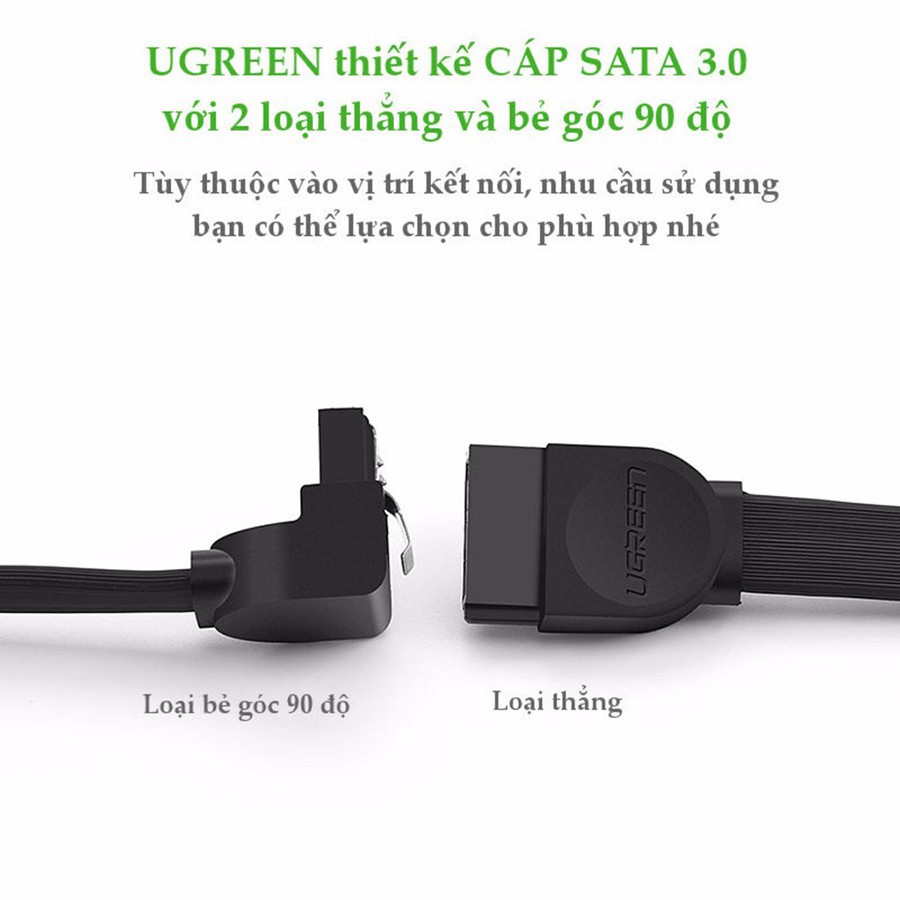 Cáp SATA 3.0 Ugreen 30797 dài 50cm đầu bẻ góc 90 độ cao cấp - HapuStore