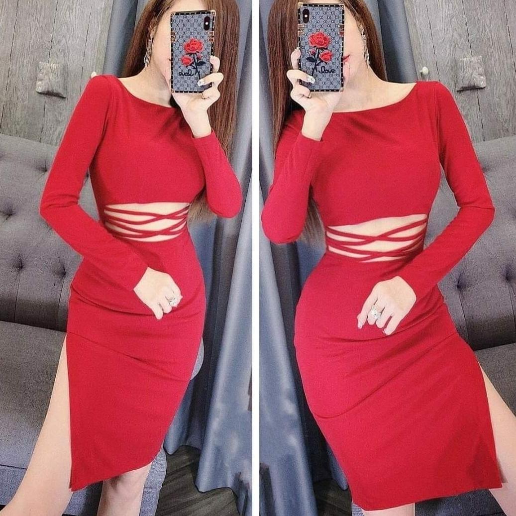 Đầm body tay dài hở eo sexy