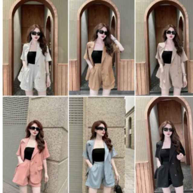 Sét vest gồm áo kèm quần sooc nữ