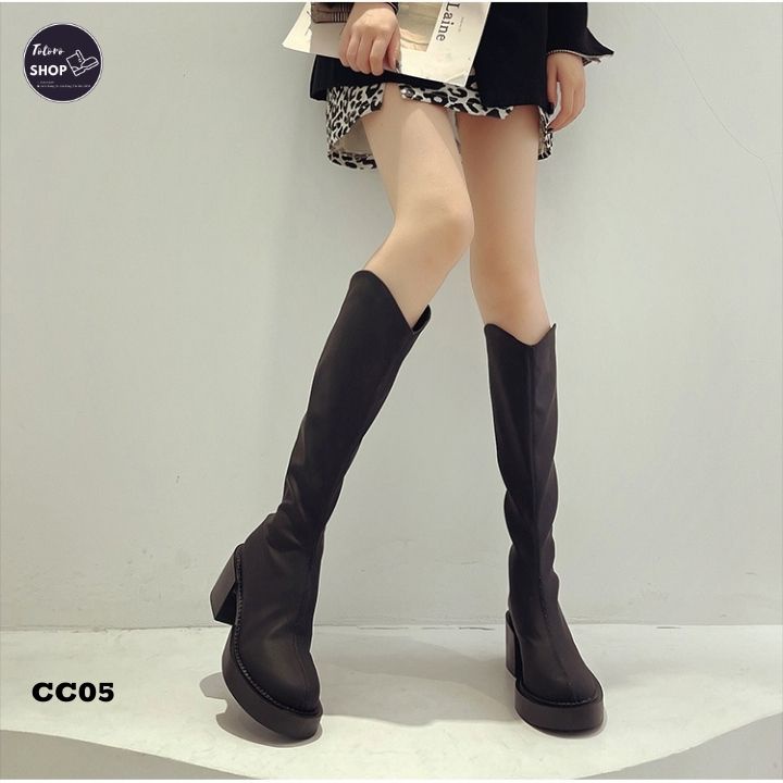 [Hàng Sẵn] [Ảnh Thật] [Freeship] Giày Bốt Nữ Cổ Cao 35cm Đế 6cm - CC05
