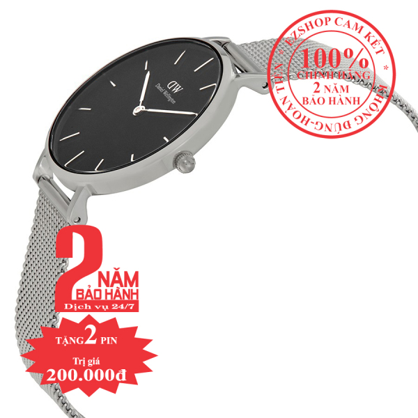 Đồng hồ nữ Daniel Welington Classic Petite Sterling -size 28mm - Màu trắng bạc (Silver), mặt đen (Black) DW00100218