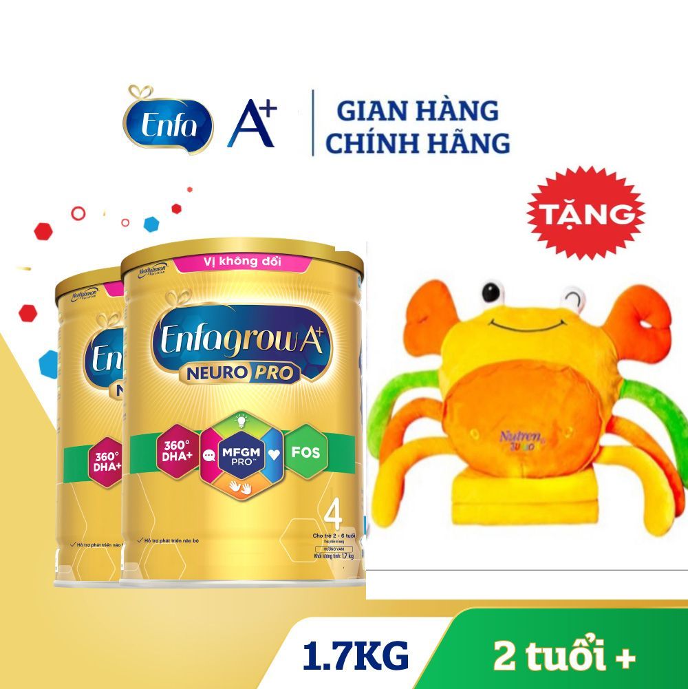 [Tặng Bộ Gối Mền Con Cua] Combo 2 lon Sữa Bột Enfa A+ 4 1700g/lon