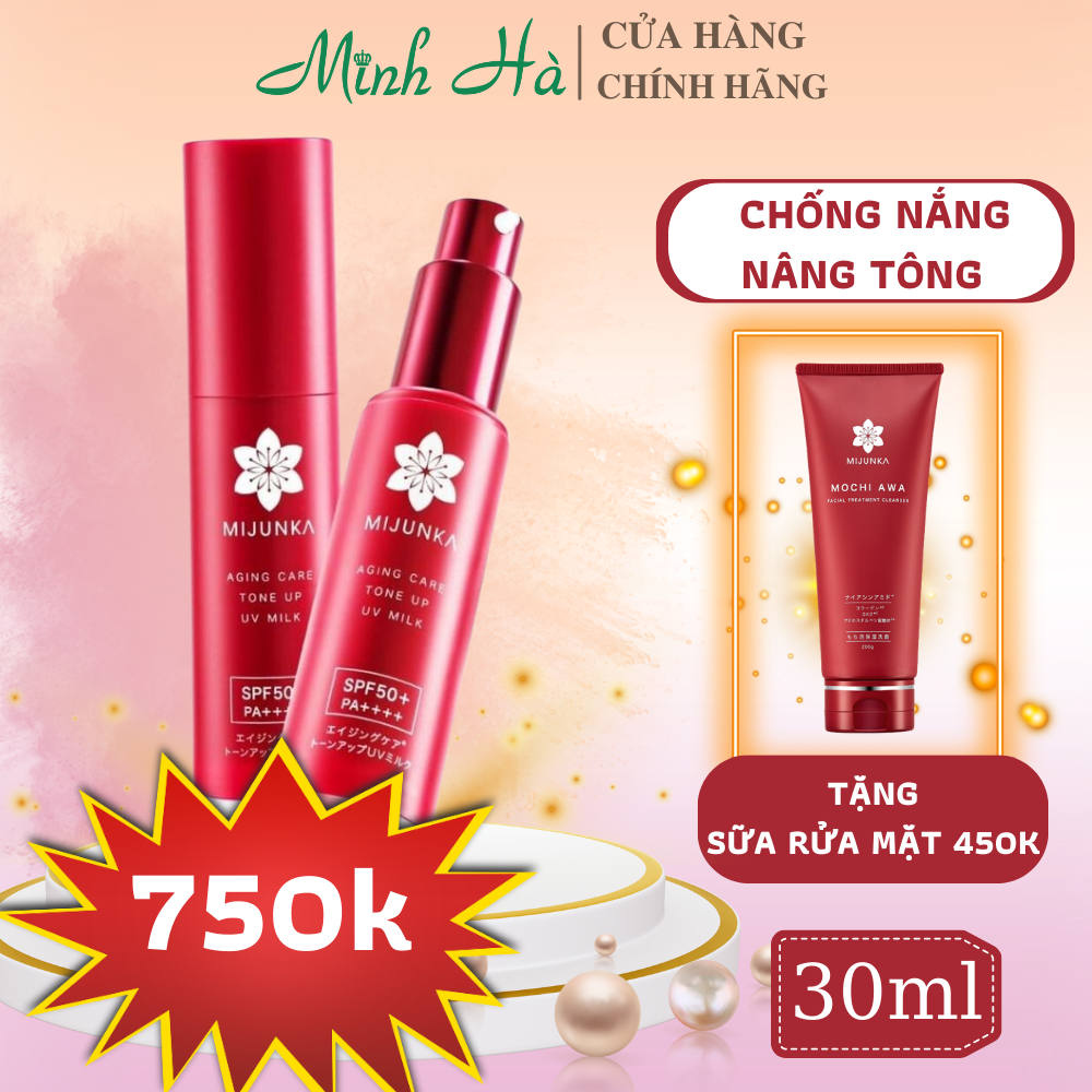 Kem chống nắng mijunka aging care toneup uv milk spf50+/pa++++ 30ml giúp nâng tông, bảo vệ da