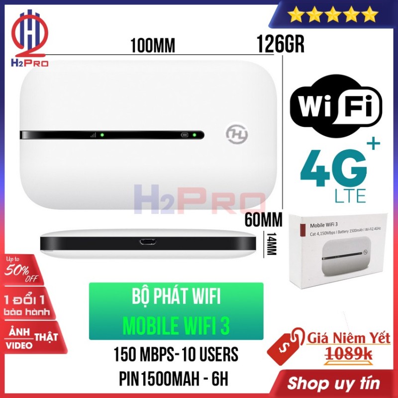 Bộ phát wifi 4G không dây H2Pro WIFI 3 cao cấp, tốc độ cao 150MBPS-16 Users, bộ phát wifi từ sim 4G