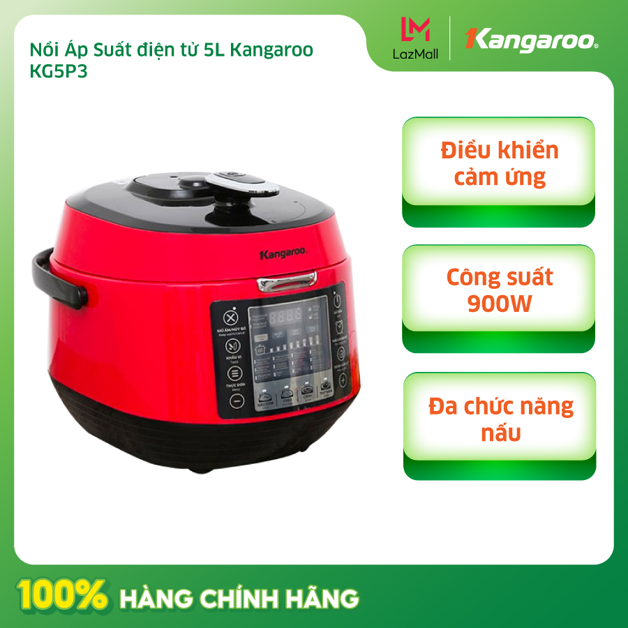 [Xả kho giá sốc] Nồi Áp Suất Điện Tử 5L Kangaroo Model  KG5P3 Công Suất 900W Lòng Nồi Chống Dính - Bảo Hành 1 Năm