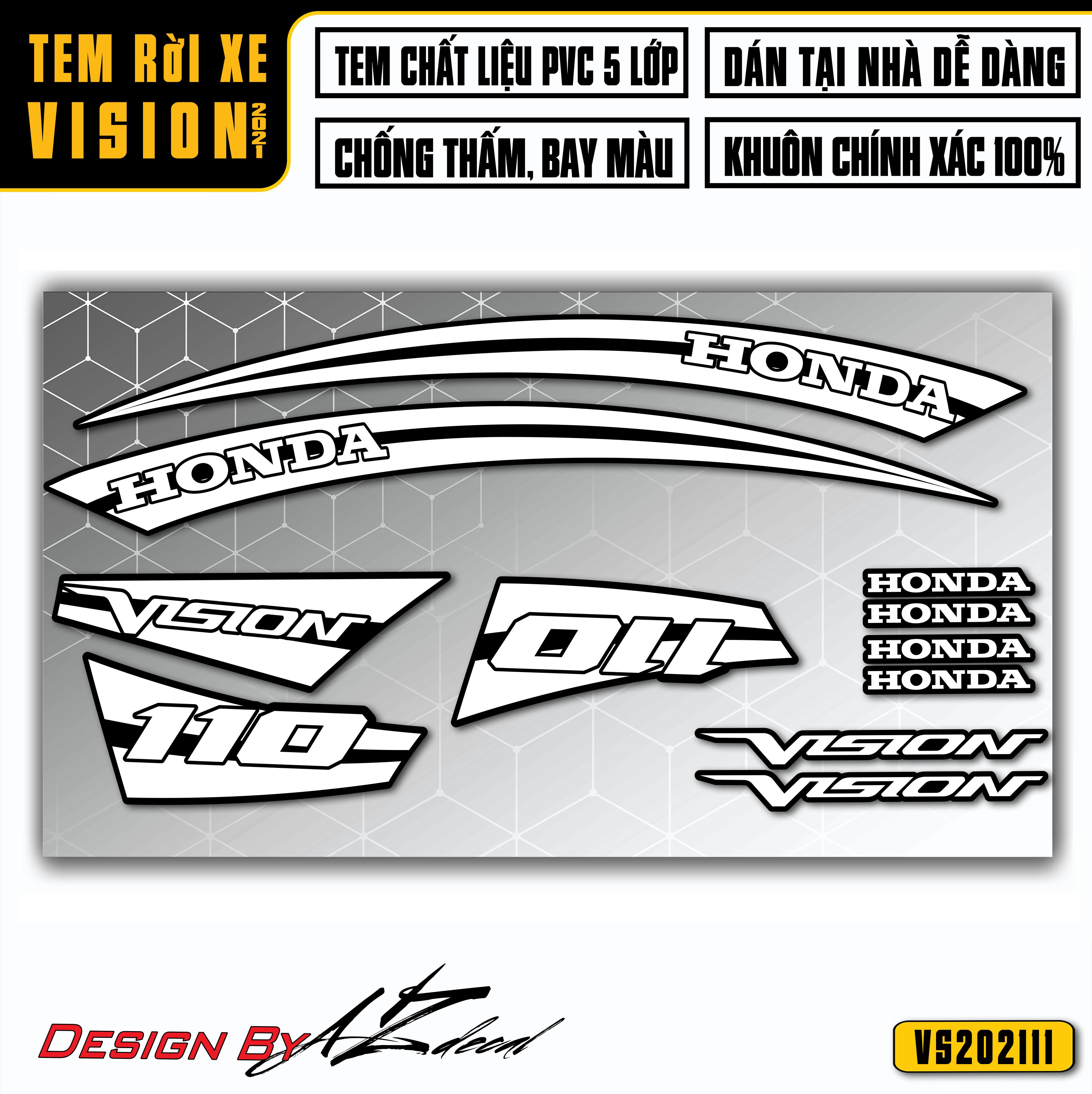 Tem rời dán xe vision 2015 - 2021 mẫu tem chỉ 110 | vs11 | decal chế xe vision đỏ, đen, xanh, trắng cắt khuôn sẵn dễ dán - azdecal