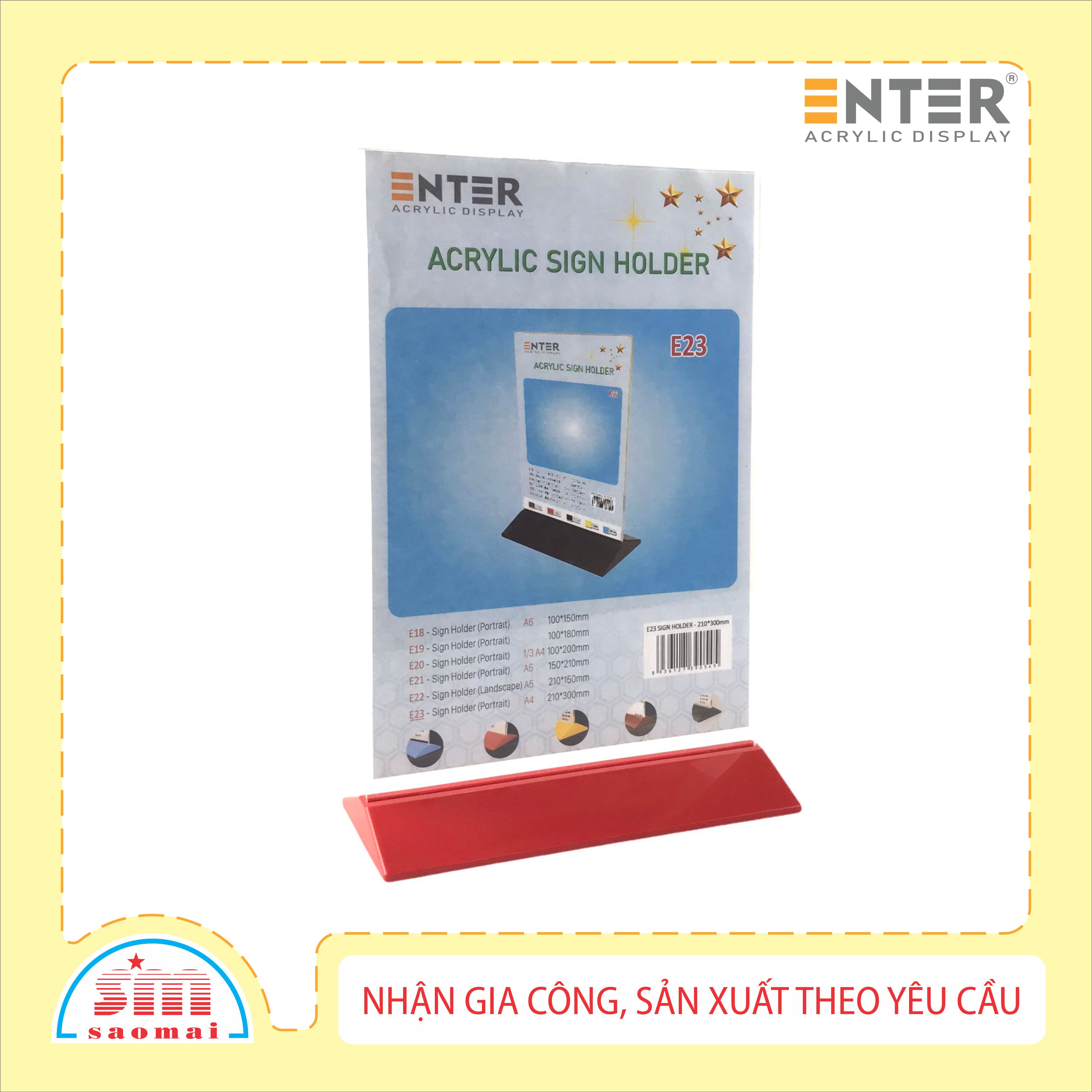 Kệ 2 mặt mica enter e23 210x300mm đế màu a4 đứng