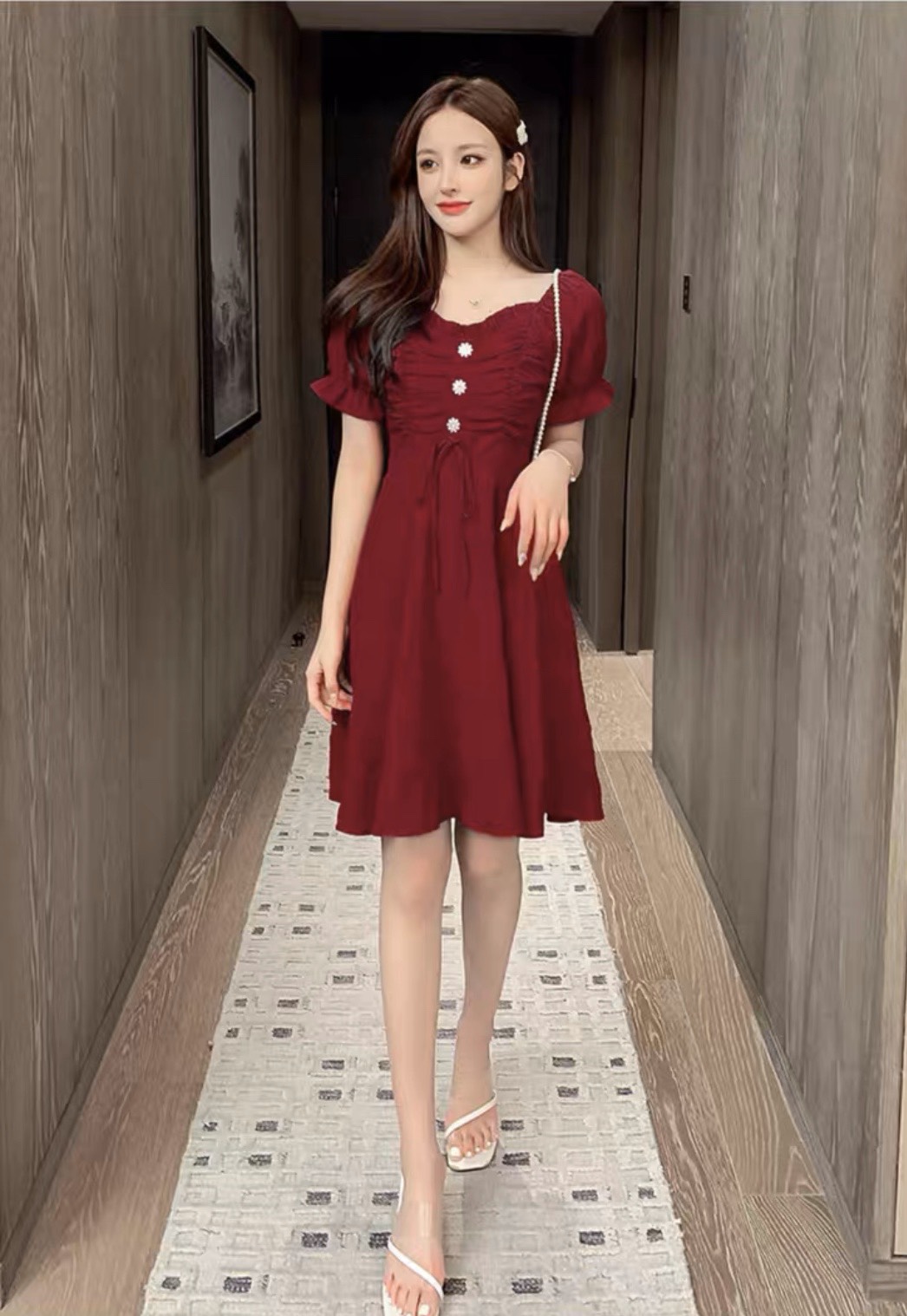 [HCM]ĐẦM RÚT NGỰC 3 CÚC- MIN DRESS T186