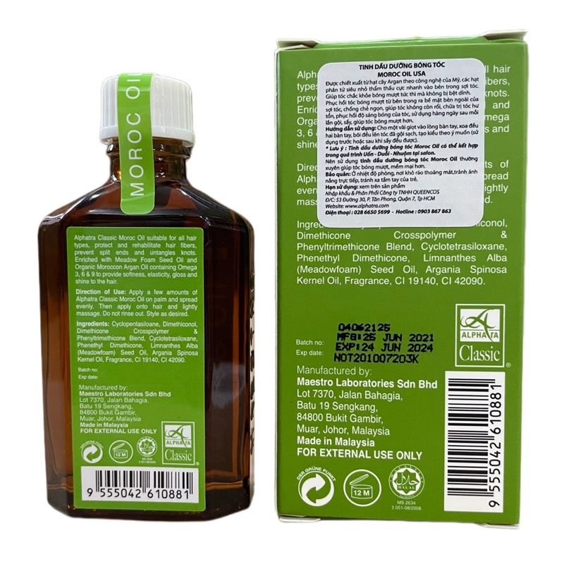 Tinh dầu dưỡng bóng tóc Alphatra Classic Moroc Oil 50ml ( USA )