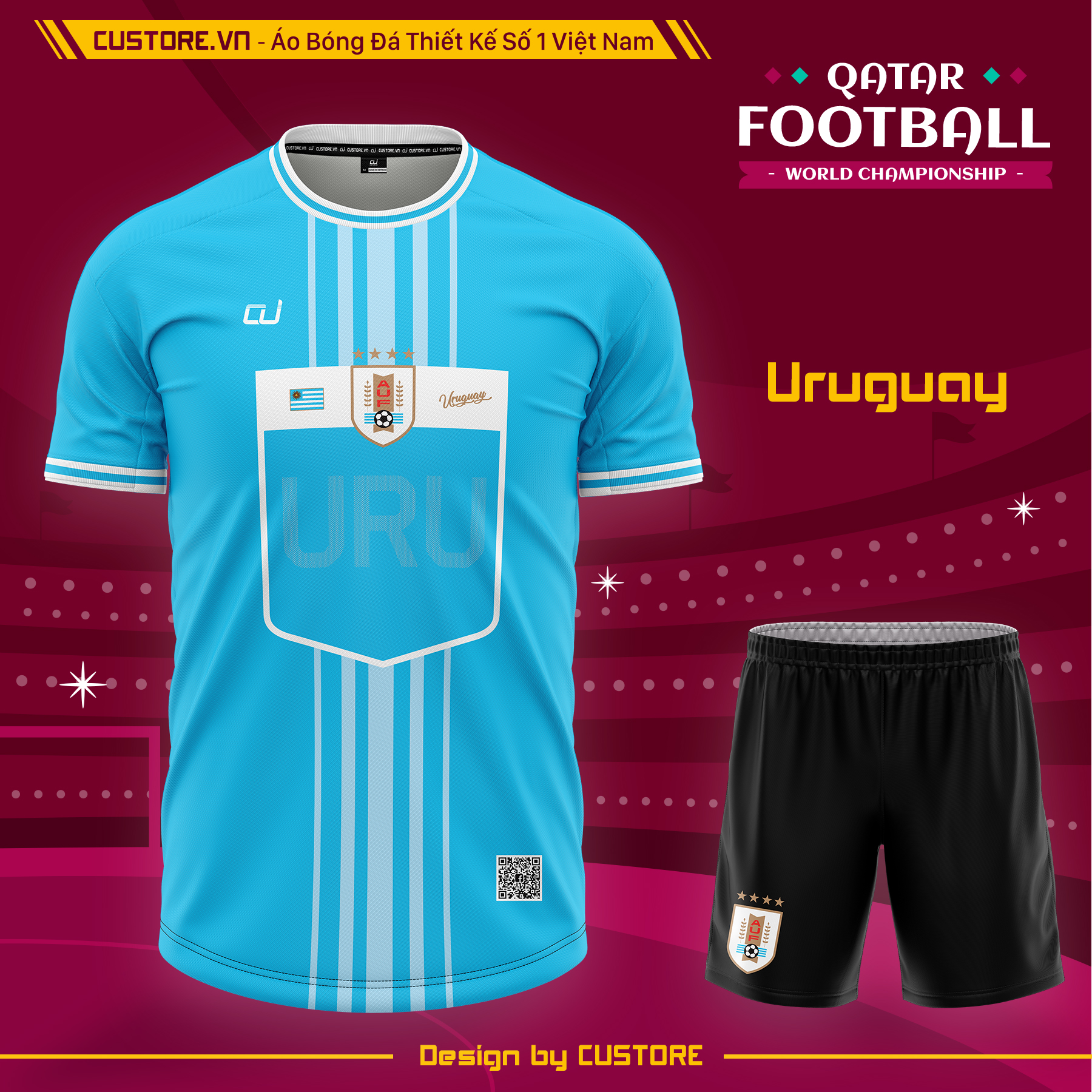 Áo bóng đá đt uruguay world cup 2022 hot - áo thể thao nam nữ custore