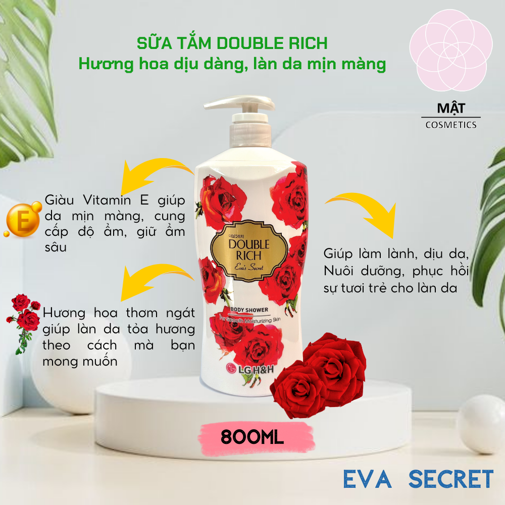 Sữa tắm hương hoa Double Rich Hoa Iris - Hoa Hồng - Hoa Lily - Hoa Anh Đào - Hoa Sen 800g
