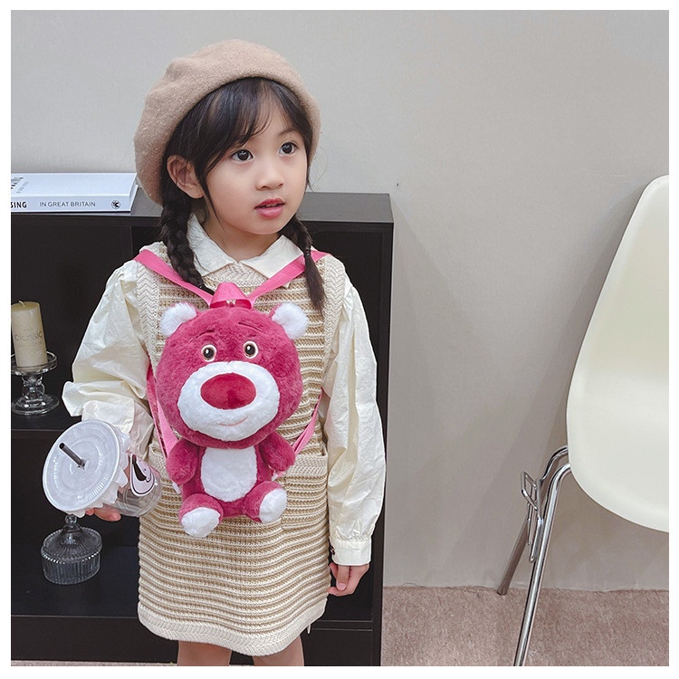 Balo nữ balo nhồi bông gấu dâu lotso siêu xinh - ba lô đeo vai hình gấu hồng lông mềm mượt xinh xắn