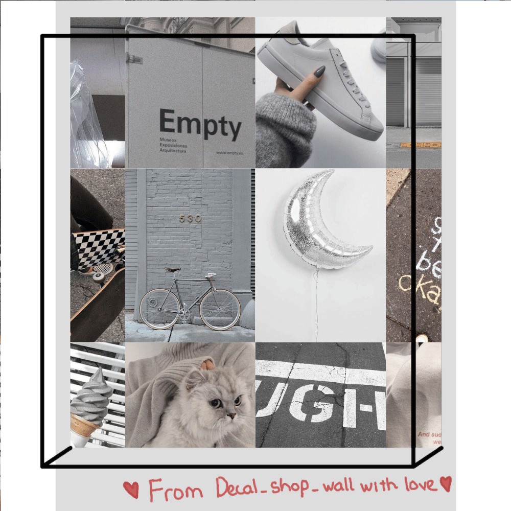 12 tấm Wall Collage dán tường trang trí phòng ngủ - theme Xám tro