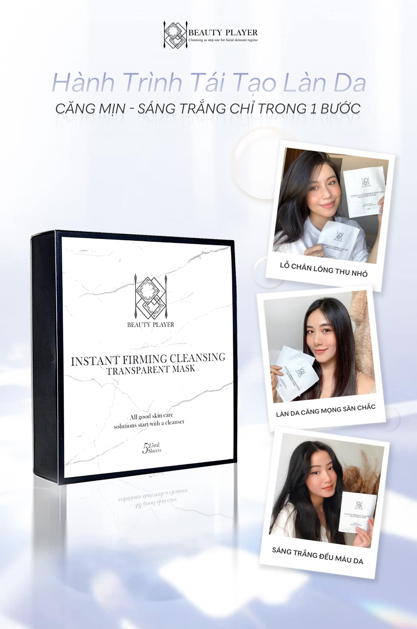 [HCM]Hộp 5 miếng mặt nạ làm sạch Beauty Player (Màu trắng)
