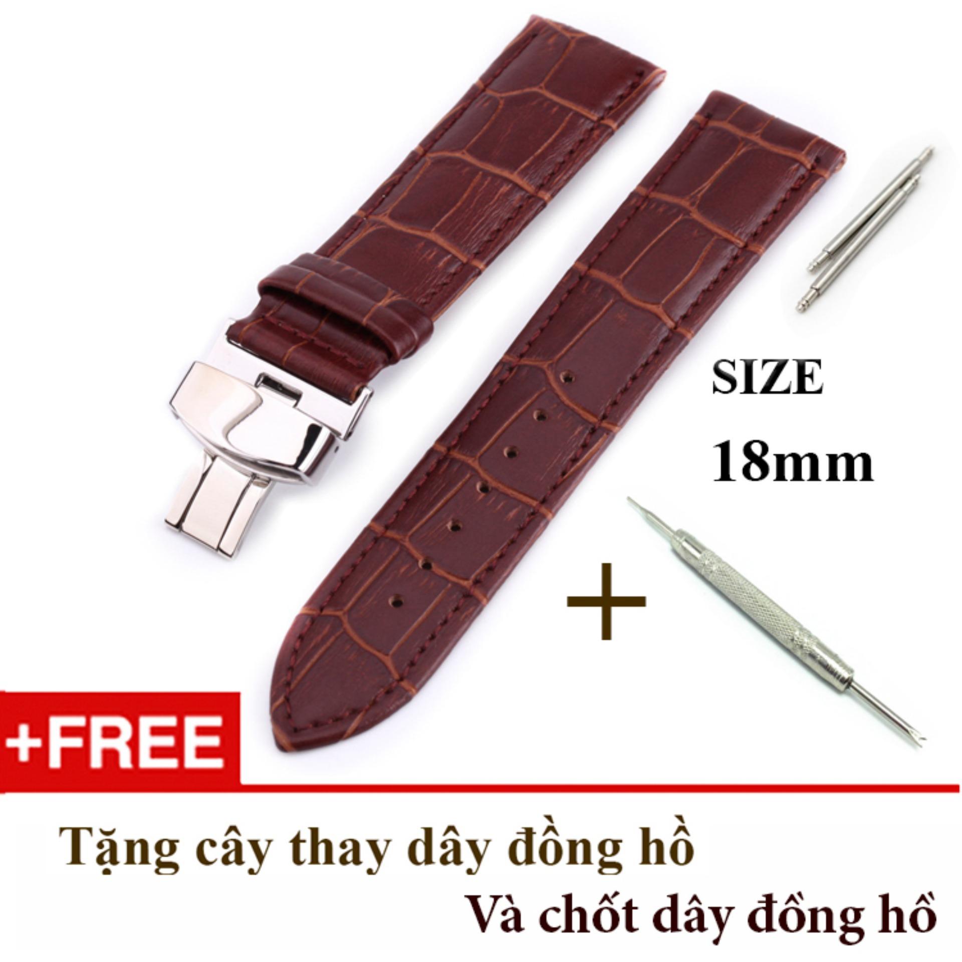 Dây đồng hồ da bò xịn SIZE 18mm, khóa bướm thép 316 (nâu-B12)
