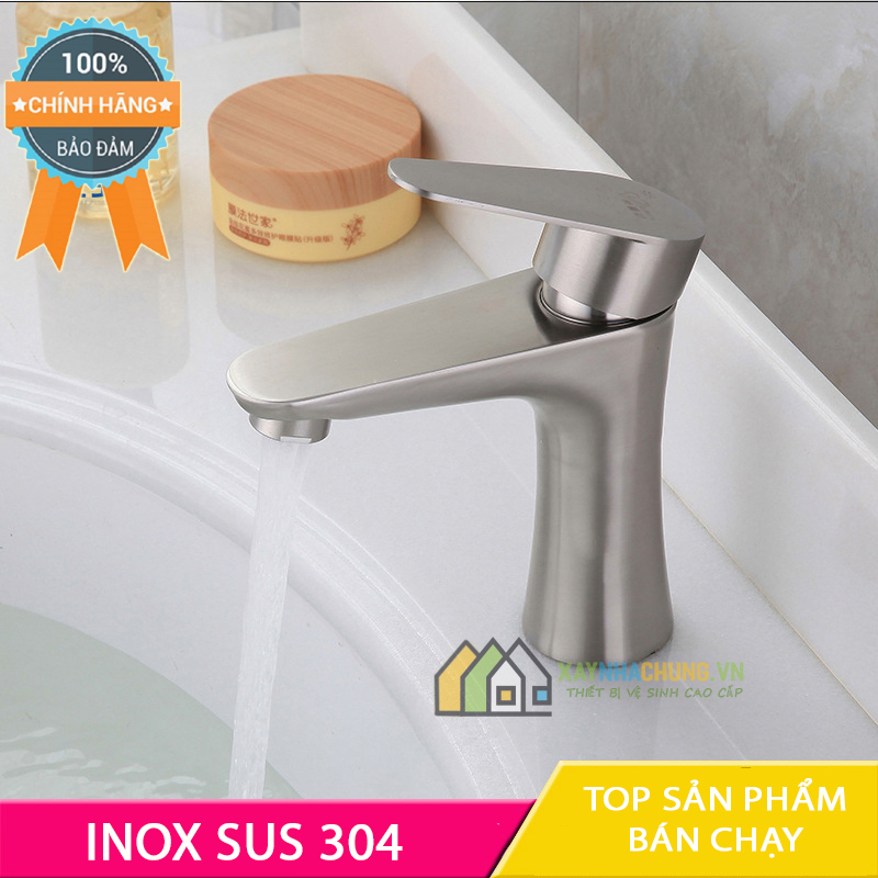 Vòi lavabo nóng lạnh inox 304