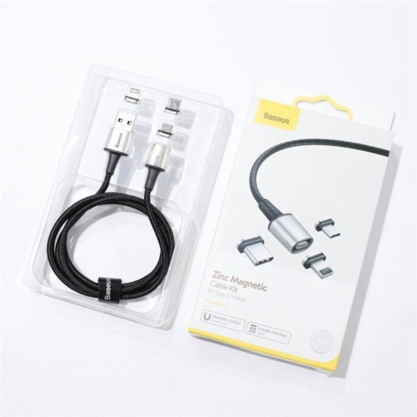Bộ cáp nam châm 3 đầu Baseus Zinc Magnetic Cable Kit（Lightning/ Type C/ Micro Magnetic Connetor + USB Cable
