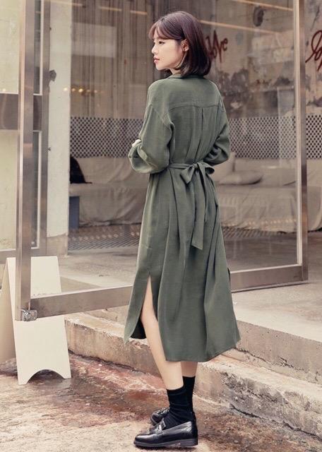 Đầm Suông Xanh Rêu Cổ Sơ Mi ( dưới 60kg )