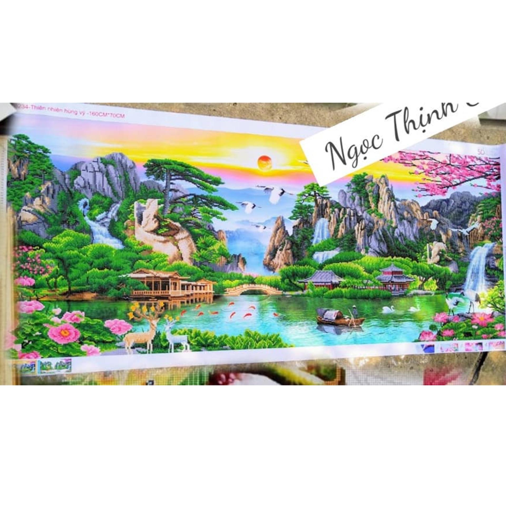 Tranh đính đá phong cảnh non nước hữu tình kt 120x60 Siêu Thị Tranh Thêu