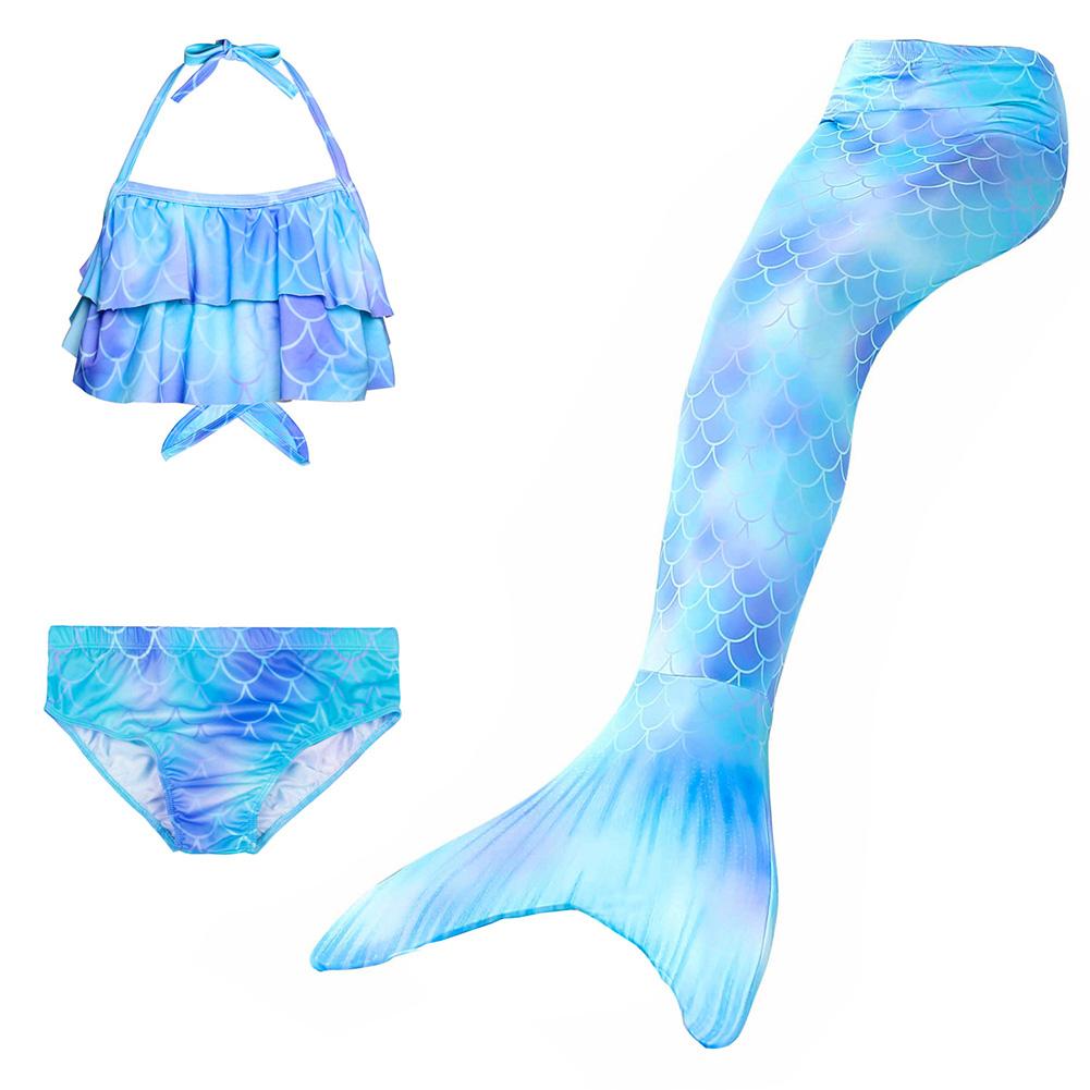 YTCH 3Pcs/set Girl Kid Swimwear Mermaid Tail Sling Crop Tops Panties Gradient Color Swimsuit for 3-12 Years