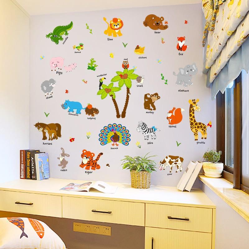 Decal dán tường mẫu thú tiếng anh cho bé học hỏi