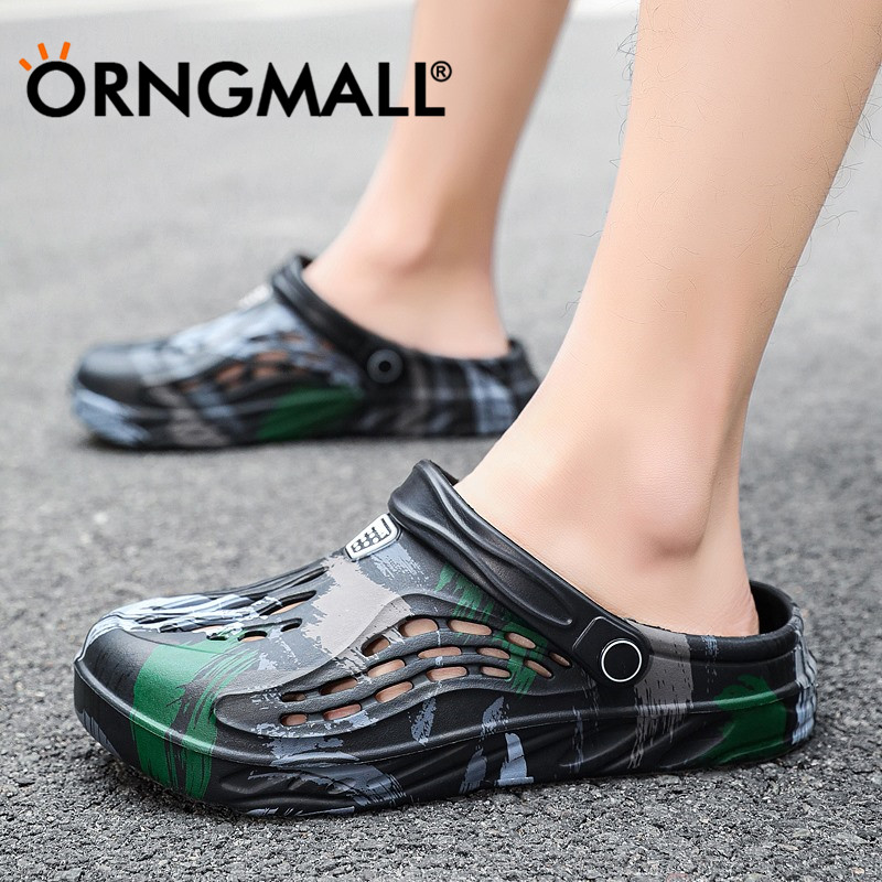 ORNGMALL New Men's Beach Sandals Summer Sandals Outdoor Hole Shoes Personality Sandals Korean Trend Half Pull