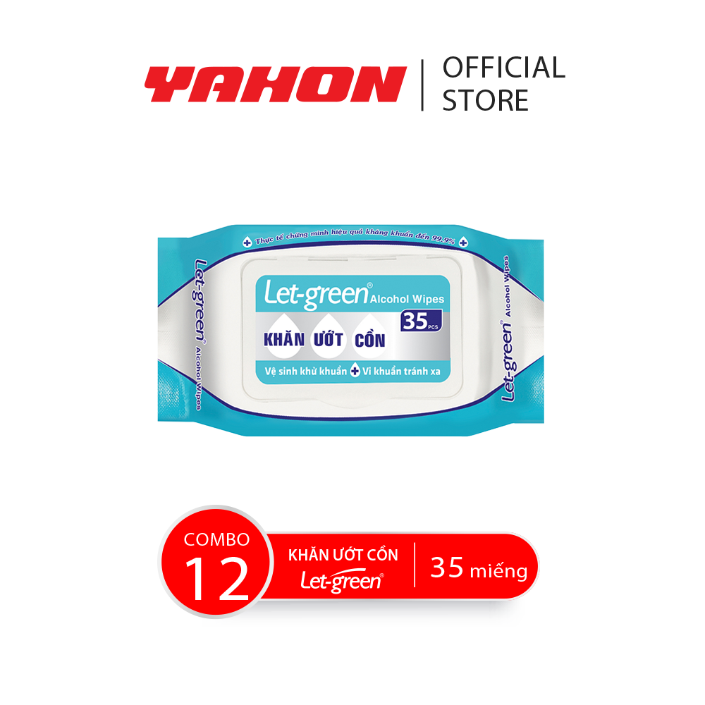 Combo 12 Bao Khăn Ướt Cồn LET-GREEN, 35 Miếng/Bao
