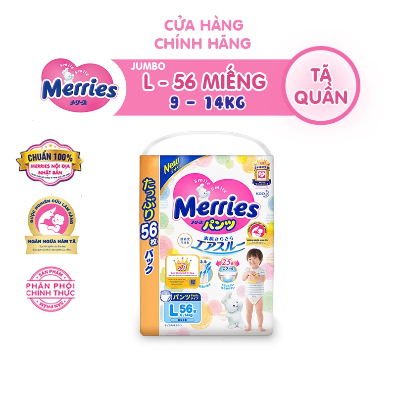 Tã/bỉm quần Merries Jumbo đủ size L56(9-14kg)