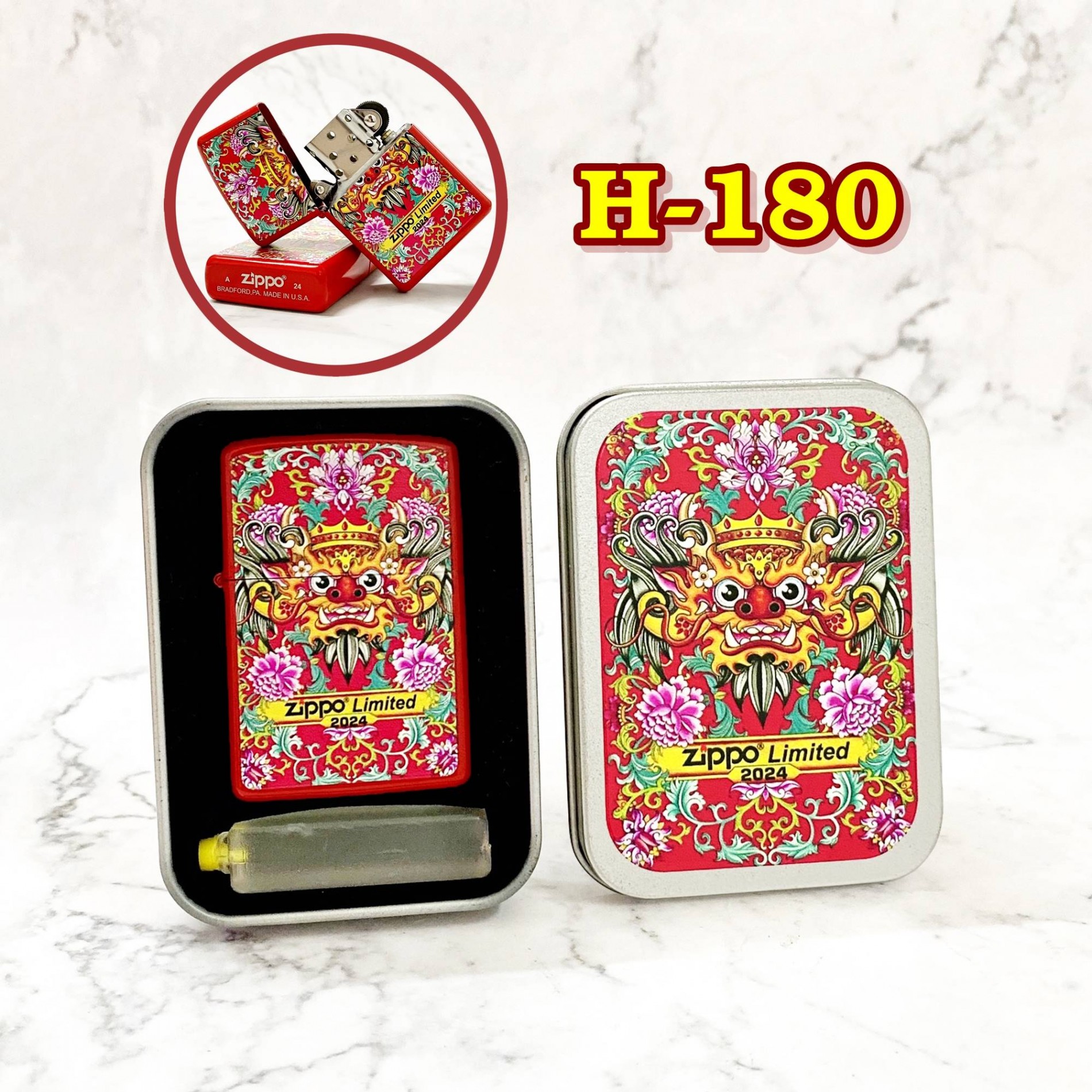 BẬT LỬA ZIPPO 2024 SƠN TĨNH ĐIỆN 2 MẶT HÌNH RỒNG (CÓ MỘC ĐÁY) - (XÀI XĂNG) #180